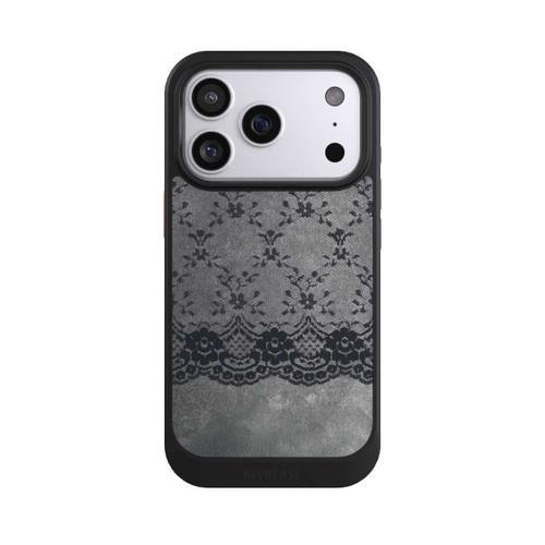 Apple iPhone 17 Pro NIVOcore Schwarzes Spitzenmuster auf grauem Hintergrund