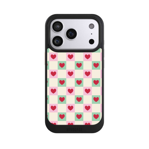 Apple iPhone 17 Pro NIVOcore Cœurs à Carreaux Rose et Vert Saint-Valentin