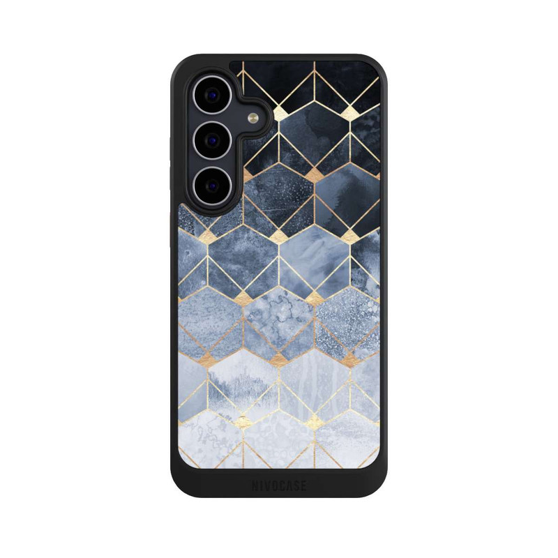 Galaxy S25 FE NIVOcore Blue Hexagons And Diamonds Gold Print
