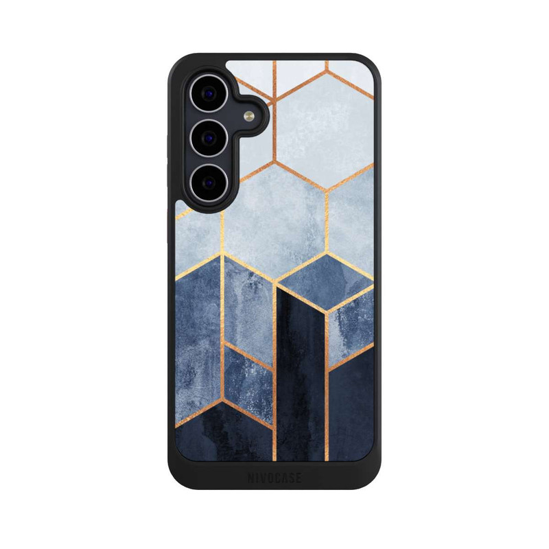 Galaxy S25 FE NIVOcore Blauer Farbverlauf Sechsecke Golddruck