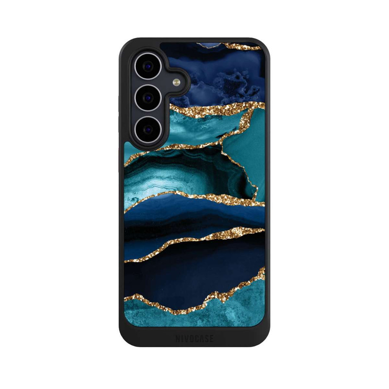 Galaxy S25 FE NIVOcore Dark and Light Blue Marble Gold Glitter Look