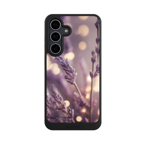 Samsung Galaxy S25 FE NIVOcore Lavande en gros plan avec IA