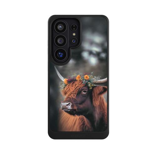 Samsung Galaxy S26 Ultra NIVOcore Vache des Highlands avec des fleurs avec IA