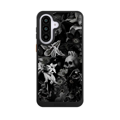 Samsung Galaxy A57 5G NIVOcore Totenköpfe und Blumen auf schwarzem Hintergrund