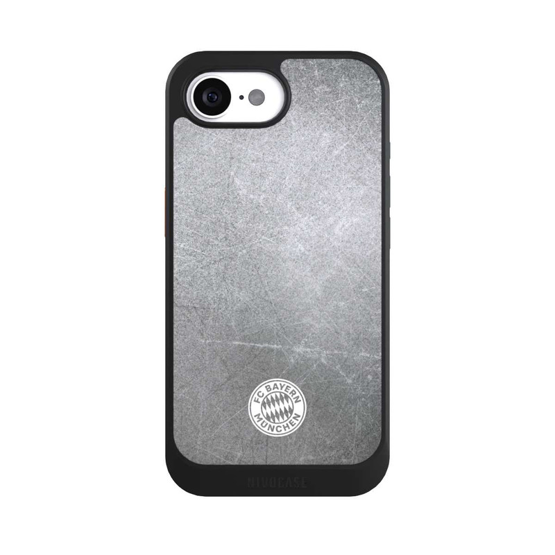 iPhone 17e NIVOcore Klassisches FCB Logo Klein - Weiß auf Metalllook