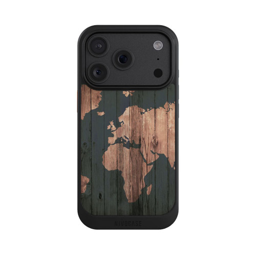 Apple iPhone 18 Pro NIVOcore Carte du Monde Effet bois