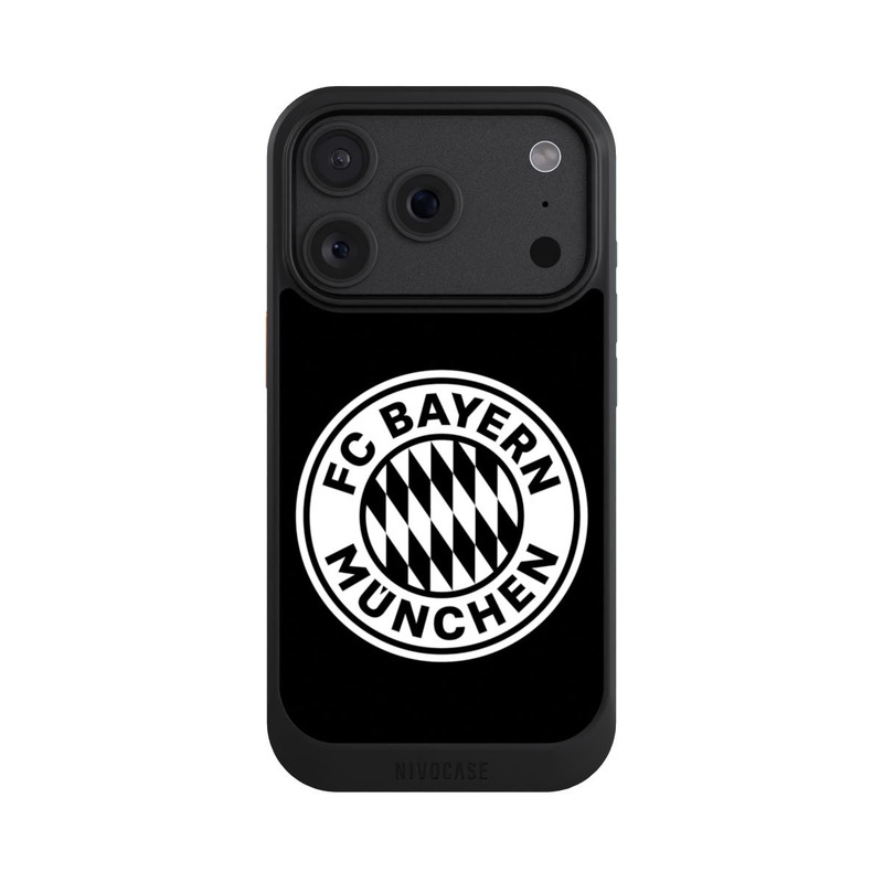 iPhone 18 Pro NIVOcore Logo FCB Classique Petit - Blanc sur Fond Noir