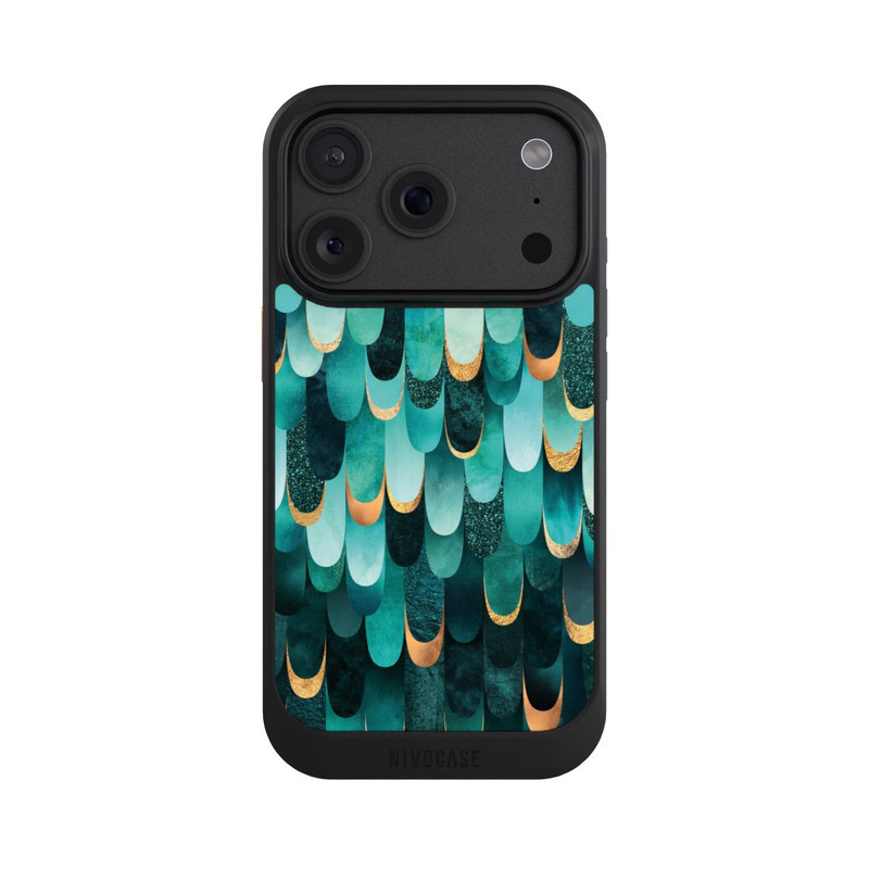 iPhone 18 Pro NIVOcore Imprimé or turquoise à plumes
