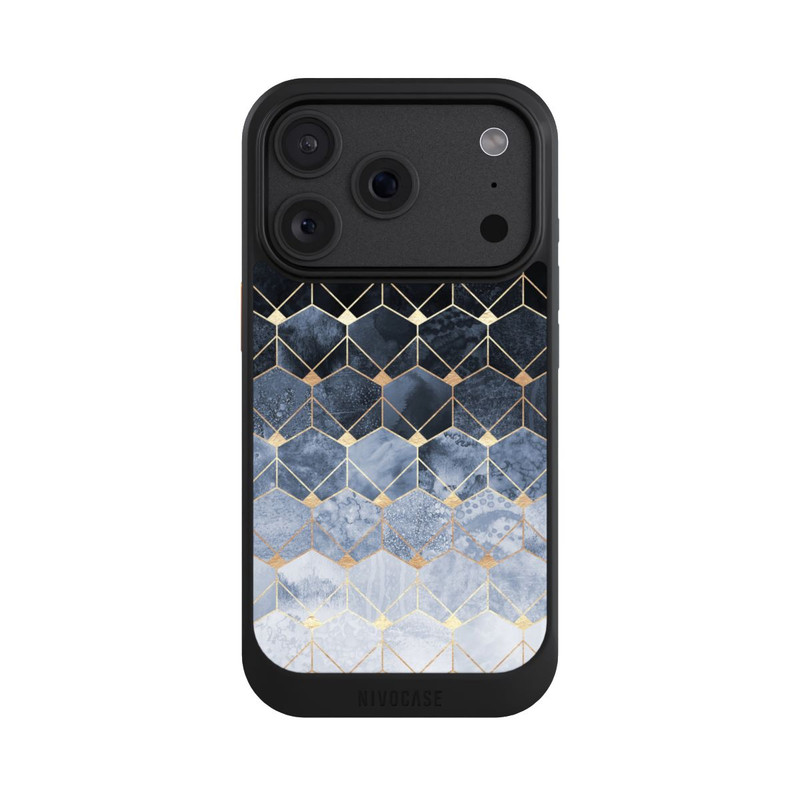 iPhone 18 Pro NIVOcore Impression Or Hexagones Bleus Et Diamants