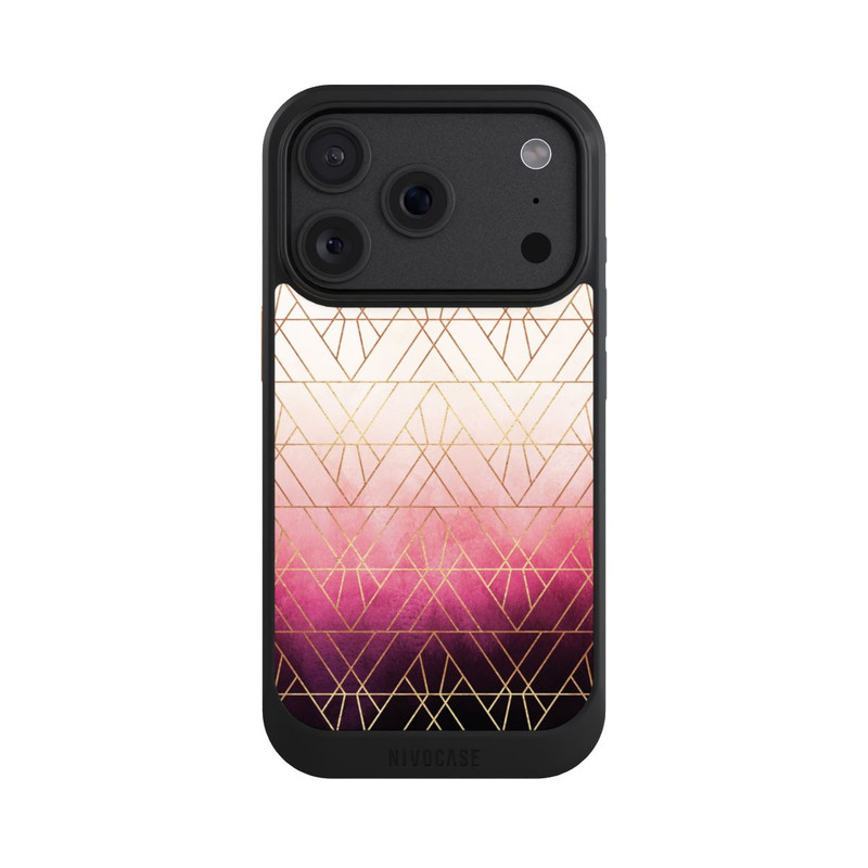 iPhone 18 Pro NIVOcore Triangles ombrés roses imprimé doré