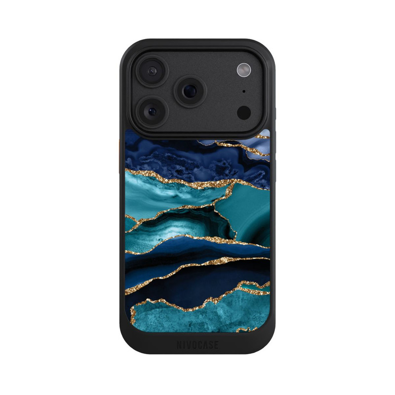 iPhone 18 Pro NIVOcore Dark and Light Blue Marble Gold Glitter Look