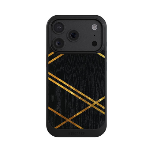 Apple iPhone 18 Pro NIVOcore Black Geometric Pattern Golden Stripes