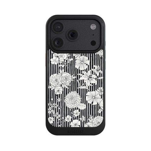 Apple iPhone 18 Pro NIVOcore Fleurs et rayures noir et blanc