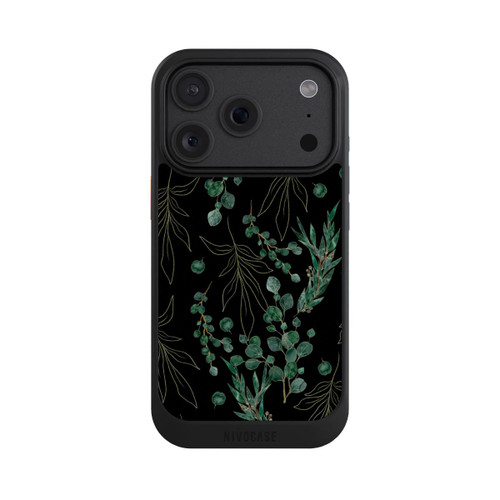 Apple iPhone 18 Pro NIVOcore Feuilles d'Eucalyptus Fond Noir