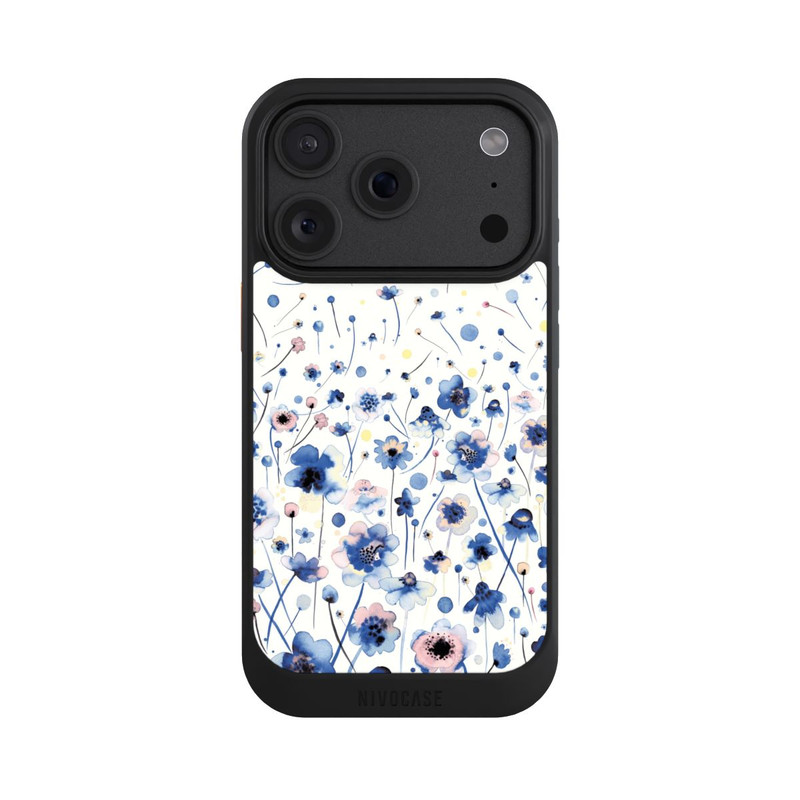 iPhone 18 Pro NIVOcore Fleurs bleues d’encre aquarelle