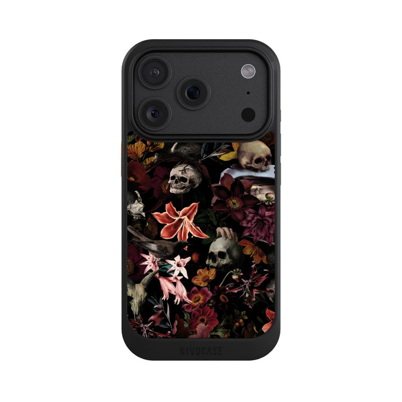 iPhone 18 Pro NIVOcore Skulls and Flowers on Dark Background