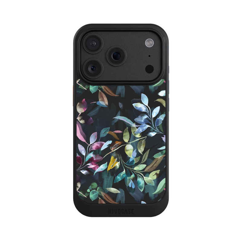 iPhone 18 Pro NIVOcore Mystische Aquarellblätter schwarz