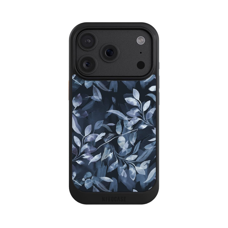 iPhone 18 Pro NIVOcore Mystische Aquarellblätter marineblau