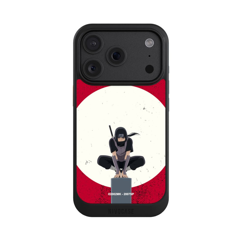 iPhone 18 Pro NIVOcore Symbole Itachi Uchiha fond rouge