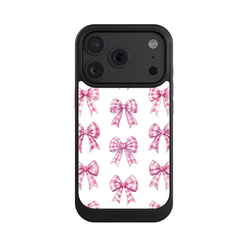 iPhone 18 Pro NIVOcore Pink Gingham Hearts and Bows avec IA