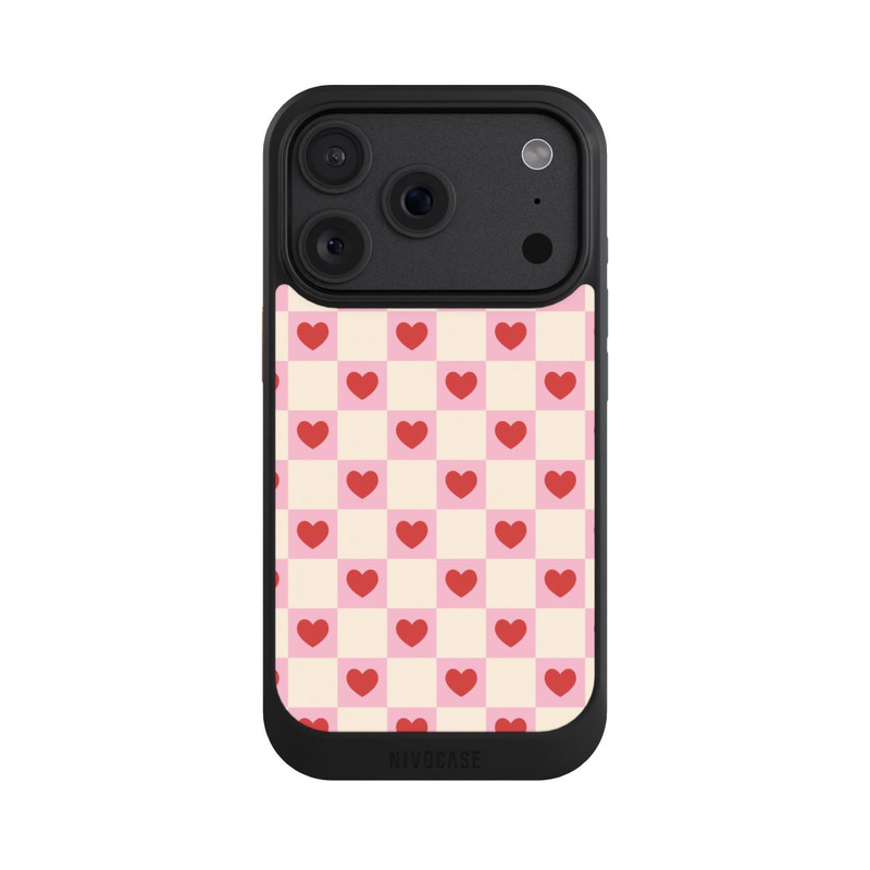 iPhone 18 Pro NIVOcore Valentine Checked Hearts Pattern Pink