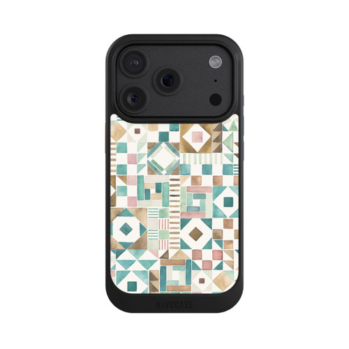 Apple iPhone 18 Pro NIVOcore Geometric Blocks Retro Vintage Patchwork Green
