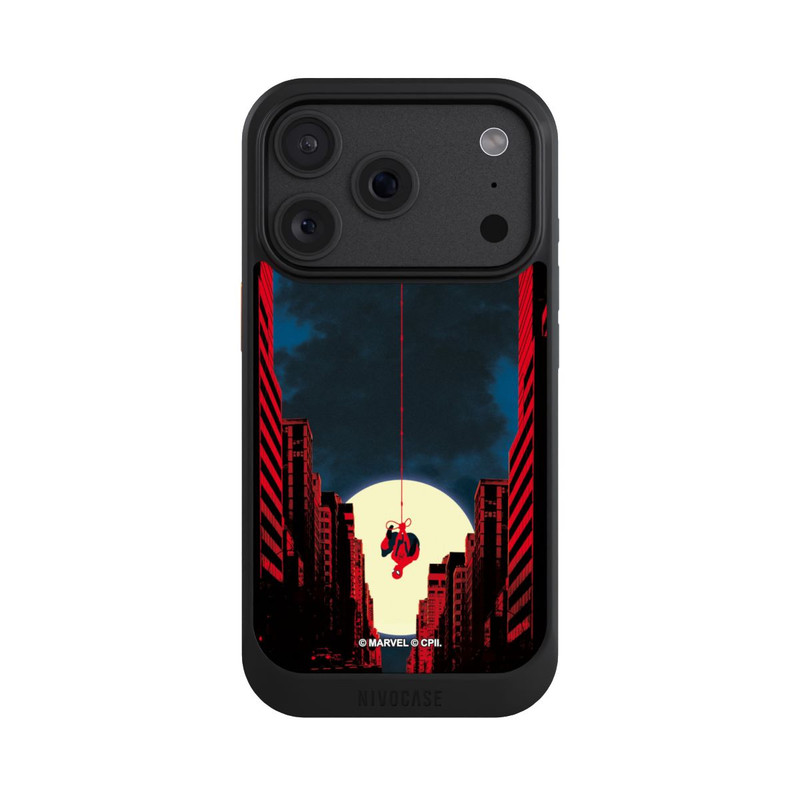 iPhone 18 Pro NIVOcore Spider-Man Marvel between Skyscrapers