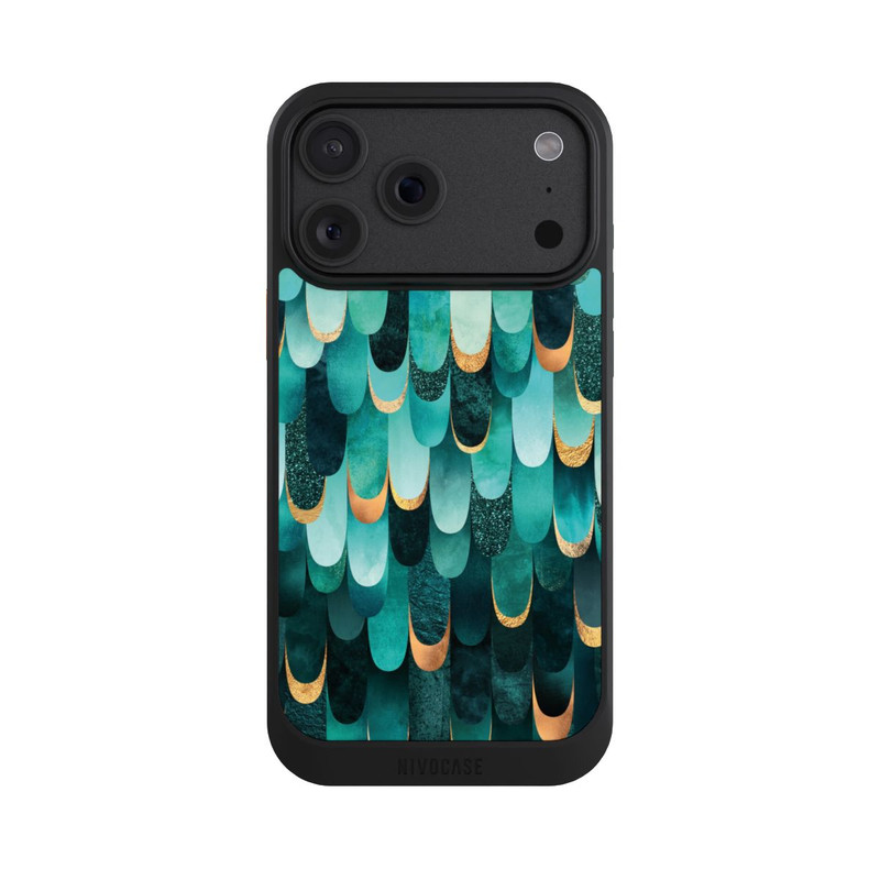 iPhone 18 Pro Max NIVOcore Imprimé or turquoise à plumes