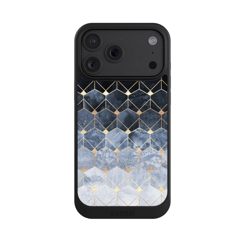 iPhone 18 Pro Max NIVOcore Blue Hexagons And Diamonds Gold Print