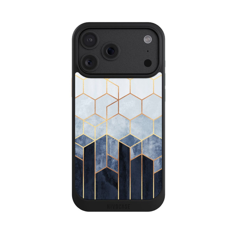 iPhone 18 Pro Max NIVOcore Blauer Farbverlauf Sechsecke Golddruck