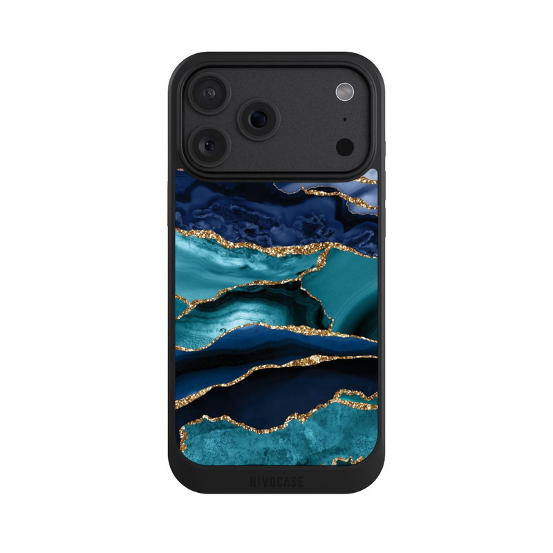 iPhone 18 Pro Max NIVOcore Dark and Light Blue Marble Gold Glitter Look
