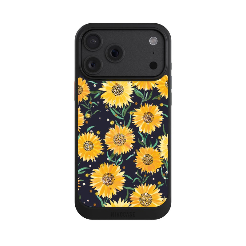 iPhone 18 Pro Max NIVOcore Fleurs de Tournesol sur Fond Noir