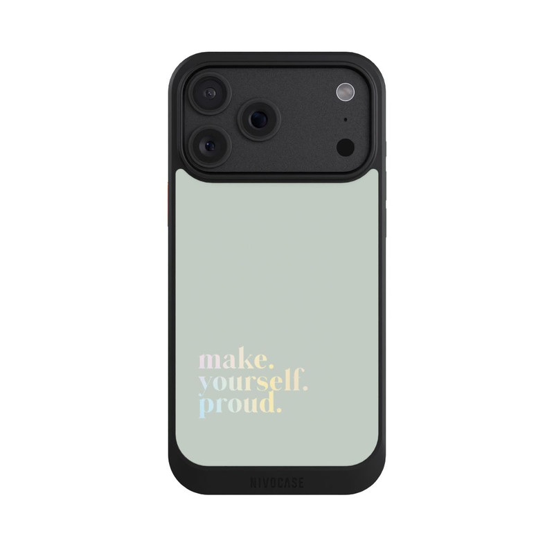iPhone 18 Pro Max NIVOcore Make Yourself Proud Zitat-Minze und Farbverlauf