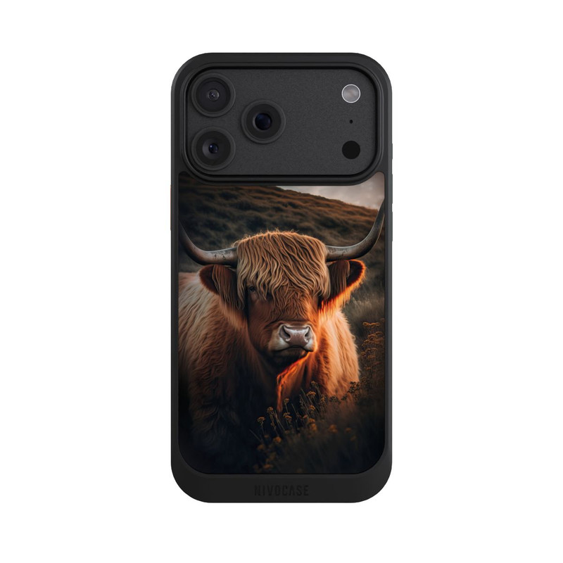 iPhone 18 Pro Max NIVOcore Vache Highland avec de grandes cornes avec IA