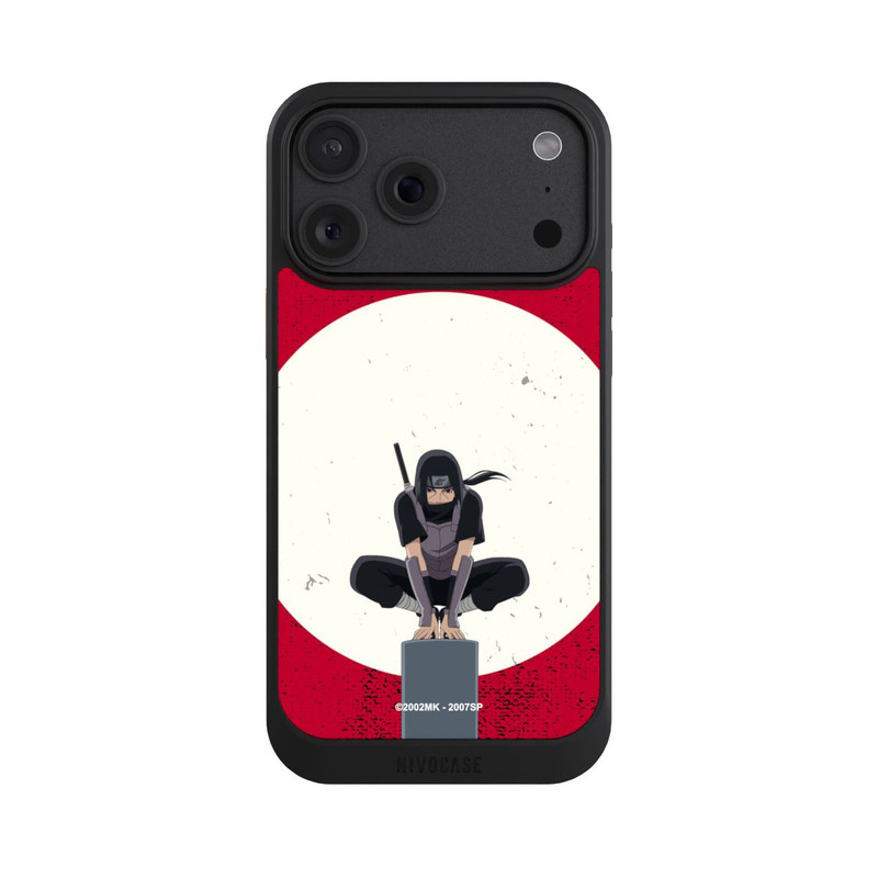 iPhone 18 Pro Max NIVOcore Symbole Itachi Uchiha fond rouge