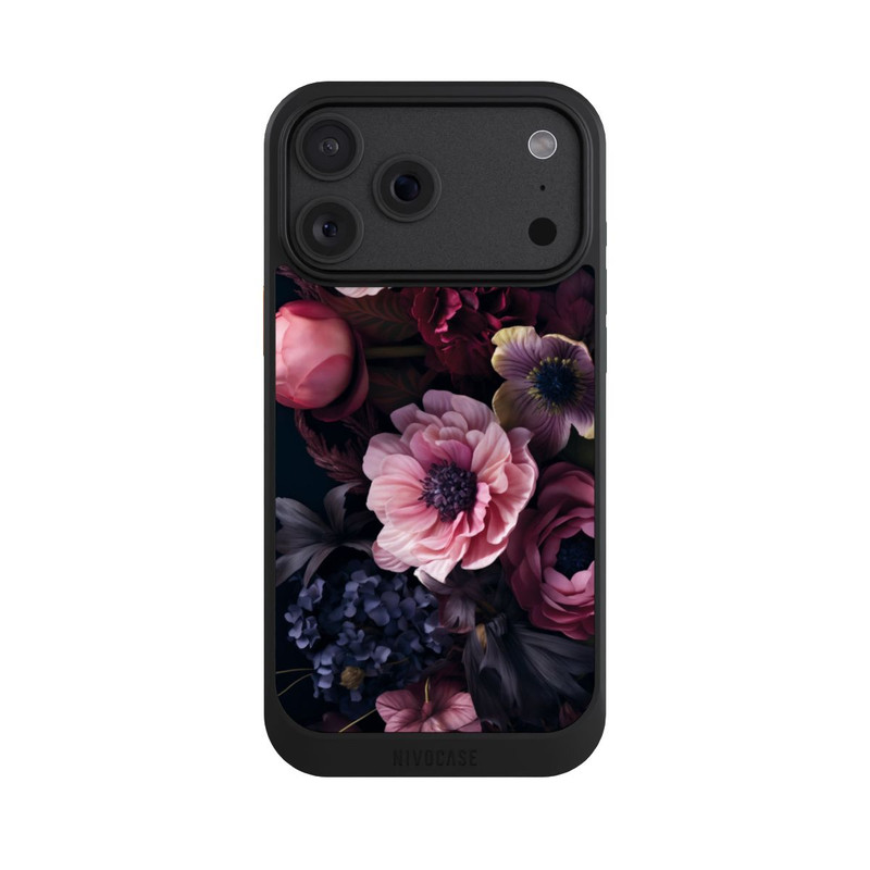 iPhone 18 Pro Max NIVOcore Rosa Blumenbild mit Pfingstrosen auf dunklem Hintergrund Mit KI