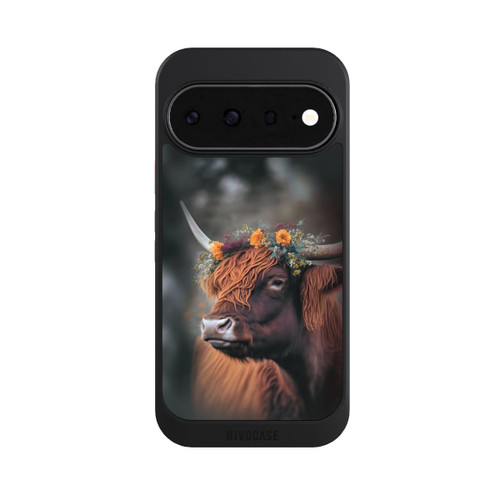 Google Pixel 11 NIVOcore Vache des Highlands avec des fleurs avec IA