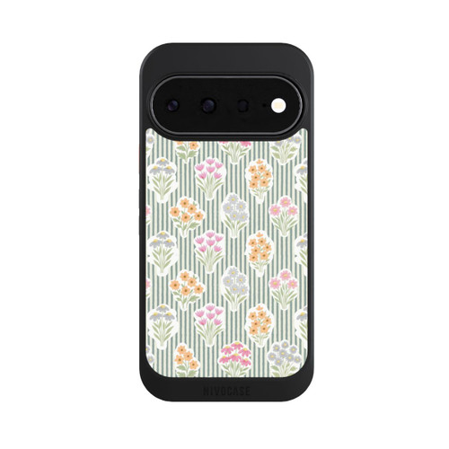 Google Pixel 11 NIVOcore Ditsy Flower Sticker Bouquets on Blue and Cream Pinstripes