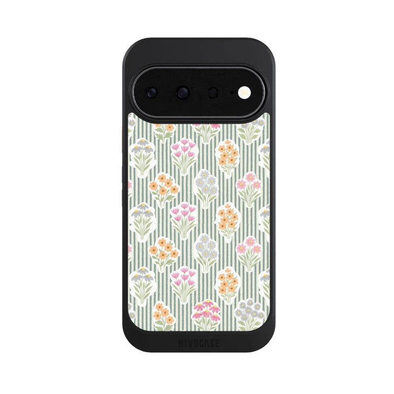 Pixel 11 NIVOcore Ditsy Flower Sticker Bouquets on Blue and Cream Pinstripes
