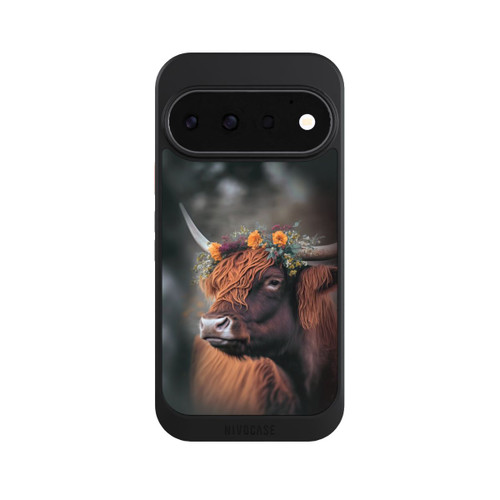 Google Pixel 11 Pro NIVOcore Vache des Highlands avec des fleurs avec IA