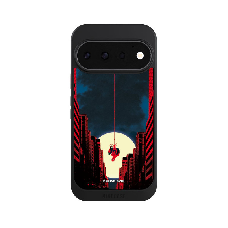 Pixel 11 Pro NIVOcore Spider-Man Marvel between Skyscrapers