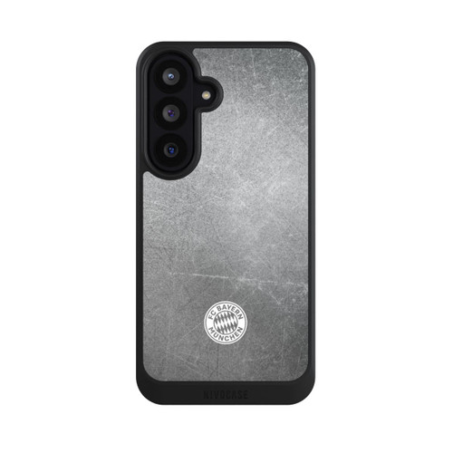 Samsung Galaxy S26 FE NIVOcore Klassisches FCB Logo Klein - Weiß auf Metalllook