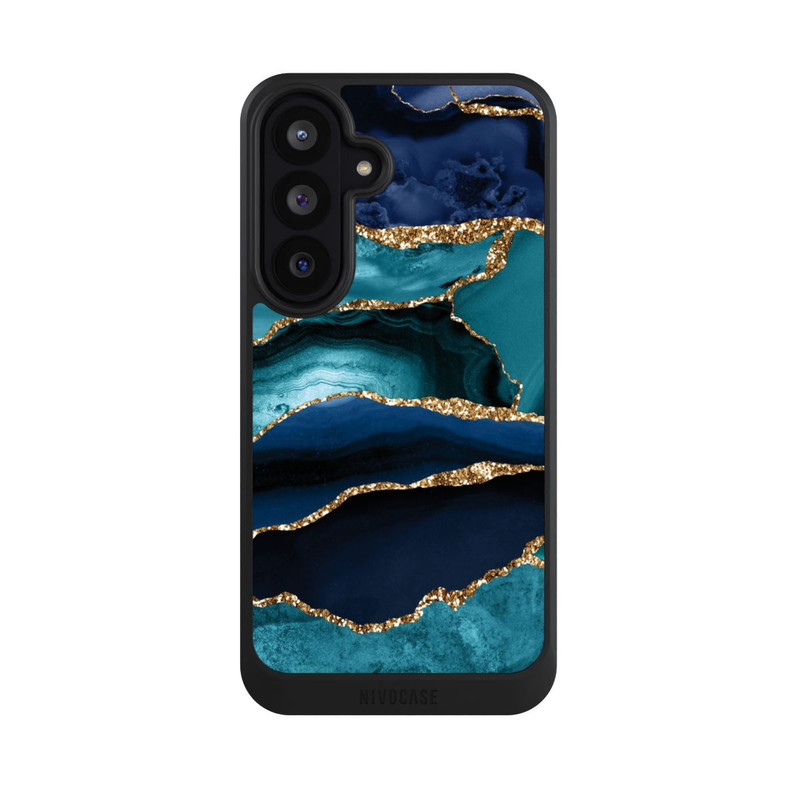 Galaxy S26 FE NIVOcore Dark and Light Blue Marble Gold Glitter Look