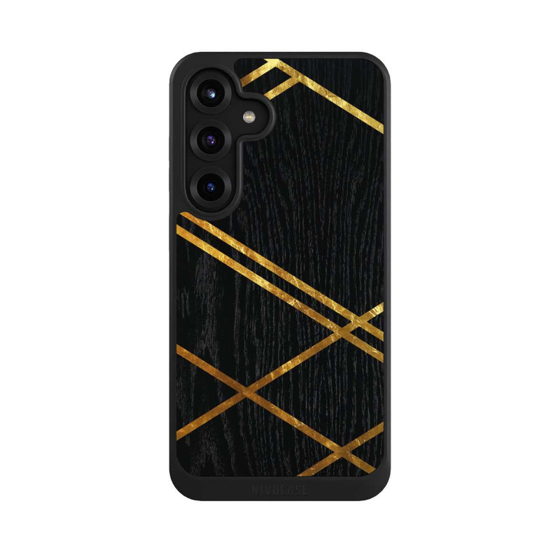 Galaxy S25 + NIVOcore Black Geometric Pattern Golden Stripes