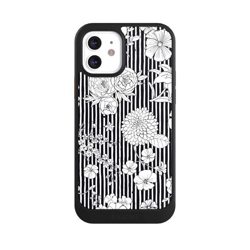 iPhone 12 NIVOcore Flowers and Stripes Black and White