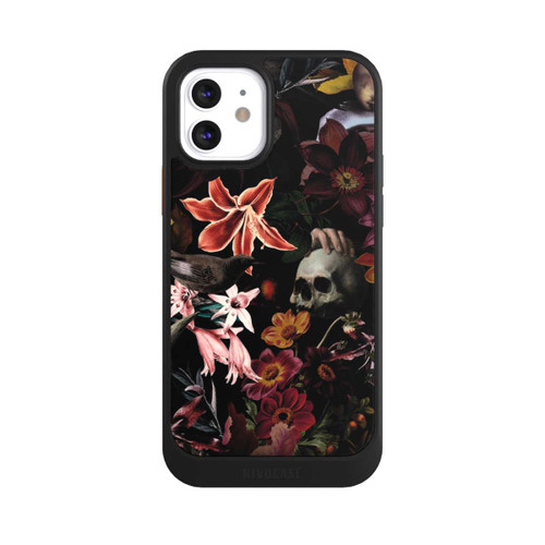 Apple iPhone 12 NIVOcore Totenköpfe und Blumen auf dunklem Hintergrund