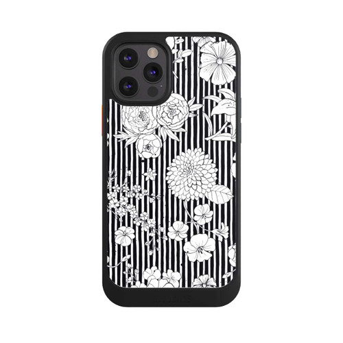 Apple iPhone 12 Pro NIVOcore Fleurs et rayures noir et blanc