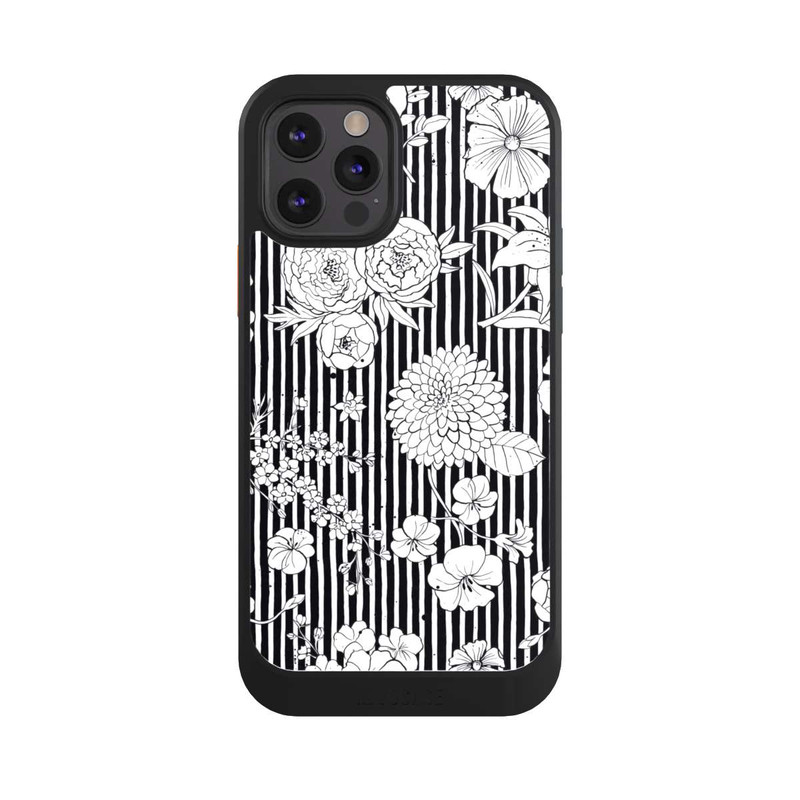 iPhone 12 Pro NIVOcore Fleurs et rayures noir et blanc