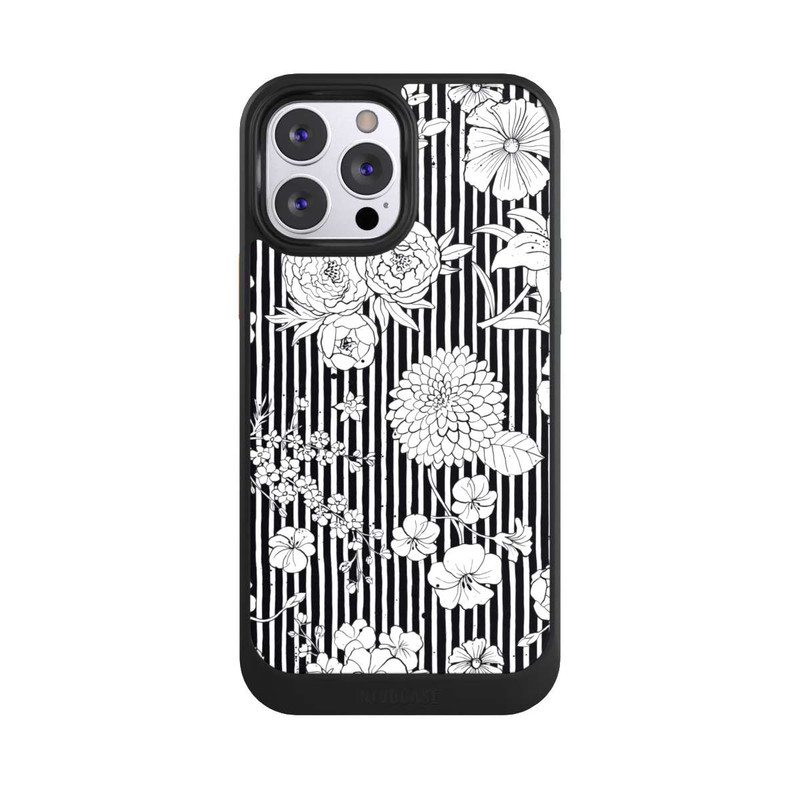 iPhone 13 Pro Max NIVOcore Blumen und Streifen Schwarz und Weiß