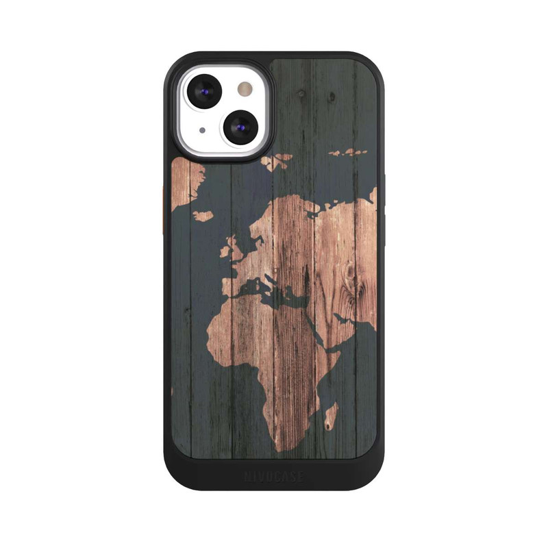 iPhone 13 NIVOcore Carte du Monde Effet bois